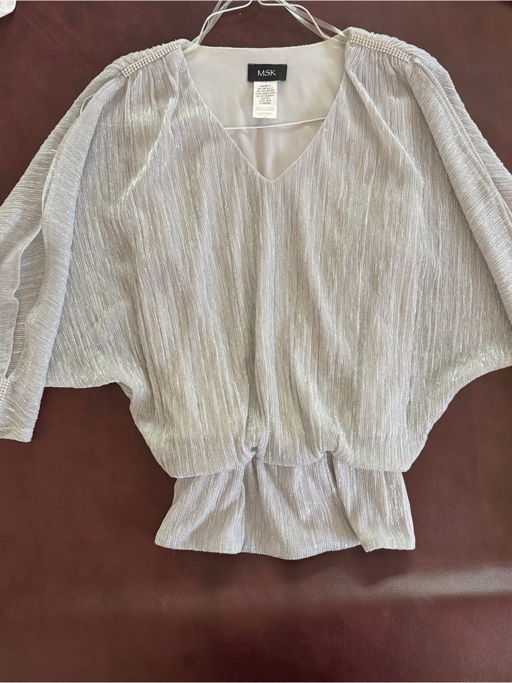 MSK Silver Metallic Knit Women's Blouse